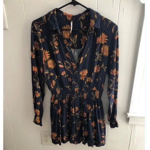 ❤️❤️ Free People Blue Yellow Floral Sunflower Button Front Ruthie Dress SZ M❤️ - Picture 3 of 4
